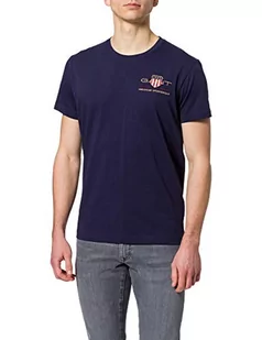 GANT Męski T-shirt Archive Shield Emb SS, niebieski (Evening Blue), S - Koszulki męskie - miniaturka - grafika 1