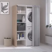 Szafki łazienkowe - Szafka do pralni na 2 urządzenia z zasłoną - Naturalny jasny - szer. 111 x wys. 184 cm - JAZANO - miniaturka - grafika 1