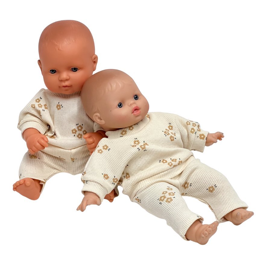 Dres kwiatki na kremie dla lalki 28 Minikane, 30 Corolla, Miniland 32 cm