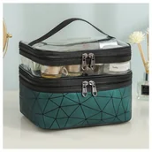 Kosmetyczki, organizery i kuferki - Kosmetyczka rozkładana geometryczna zielona 23x15,5x9cm KS35WZ1 - miniaturka - grafika 1