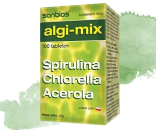 SANBIOS Algi- mix- połączenie spiruliny, chlorelli i aceroli 100sztuk - Suplementy naturalne - miniaturka - grafika 1