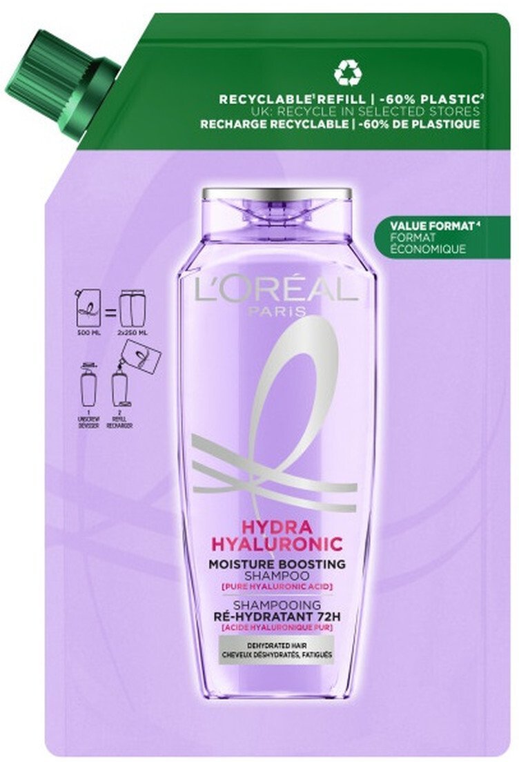 L’Oreal Paris Elseve Hydra Hyaluronic szampon wypełniający nawilżeniem w opakowaniu uzupełniającym 500ml