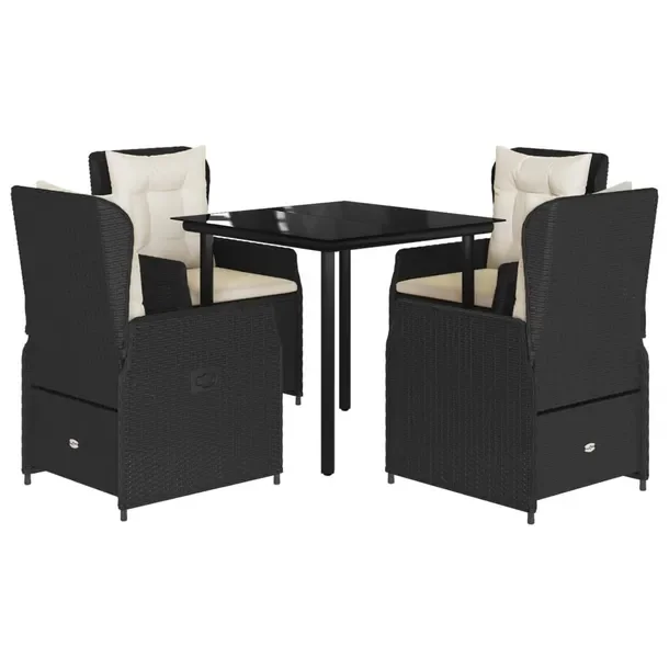 Zestaw mebli ogrodowych czarny rattan PE z poduszkami, stół 80x80x74 cm