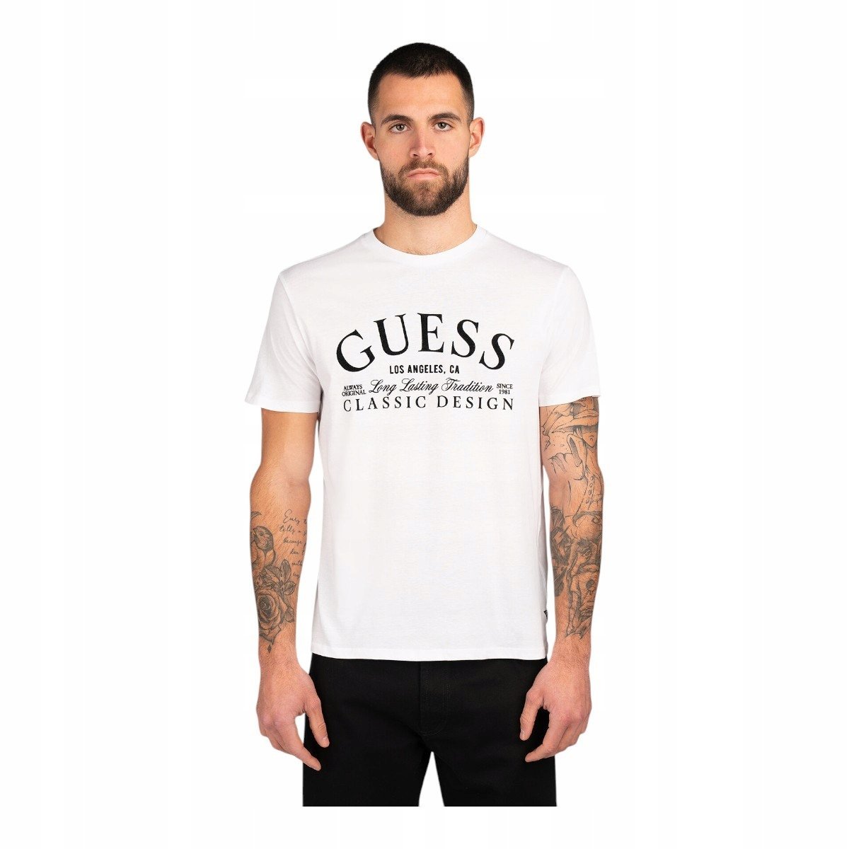 GUESS KOSZULKA MĘSKA T-SHIRT SS CLASSIC BSC INTL CLASSIC DESIGN BIAŁA r.L