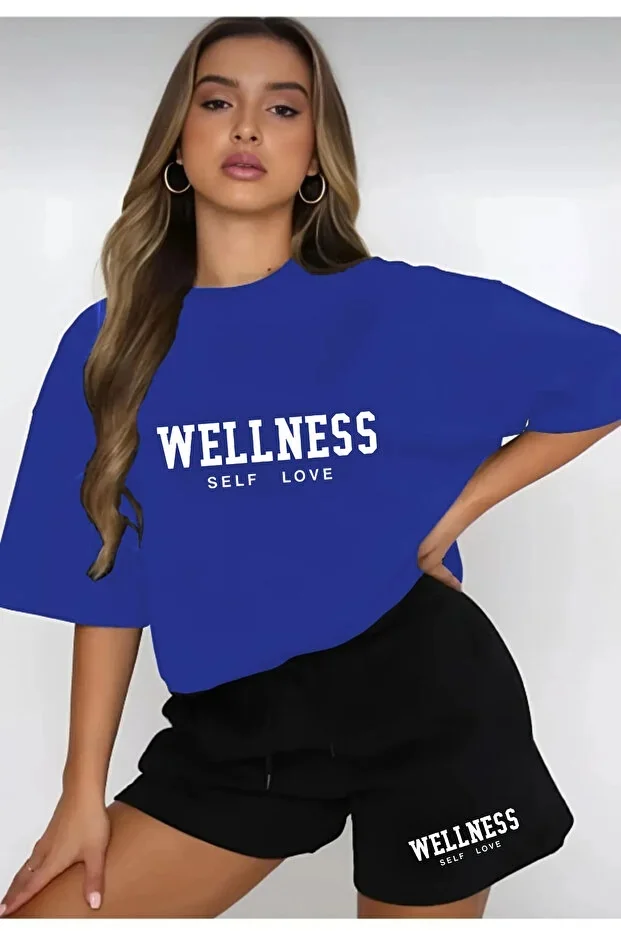 DRES KOMPLET DAMSKI NIEBIESKO-CZARNY Z NAPISAMI WELLNESS S/M 5IA