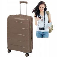 Walizki - BEŻOWA WALIZKA DUŻA POLIPROPYLENOWA LEKKA 4 KÓŁKA ODPORNA NA ZADRAPANIA - miniaturka - grafika 1