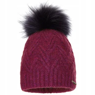 Czapka zimowa damska z naturalnym jenotem LUIZA Fuksja - Czapki damskie - miniaturka - grafika 1