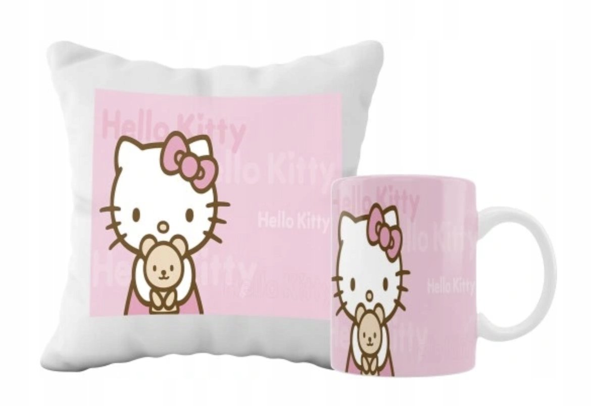 ZESTAW PODUSZKA + KUBEK Prezent HELLO KITTY KOTEK + IMIĘ 10