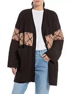 Kurtki damskie - Replay Damska kurtka z dzianiny oversize, 010 Jacquard Deep Brown/Desert, XS - grafika 1