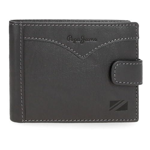 Pepe Jeans Kurtka Poziomy portfel z zapięciem na kliknięcie szary 11x8,5x1 cm Skóra by Joumma Bags, Szary, Talla única, Portfel poziomy z zapięciem na klik