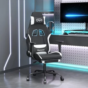 Lumarko Obrotowy fotel gamingowy z podnóżkiem, czarno-biały, tkanina - Fotele gamingowe - miniaturka - grafika 1
