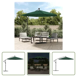 The Living Store Parasol ogrodowy wiszący - światła LED - 300 cm - metal - zielony - Parasol Wiszący - Parasole ogrodowe - miniaturka - grafika 1
