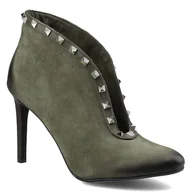 Botki damskie - Zielone Botki Carinii Damskie Buty Na Obcasie - miniaturka - grafika 1