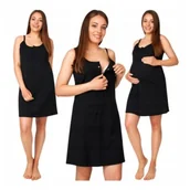 Piżamy ciążowe - Koszula Do Porodu Na Ramiączkach Ciążowa Do Karmienia Czarna Bawełniana M - miniaturka - grafika 1