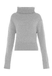 Swetry damskie - Libbi Blonda damski sweter z golfem w stylu Lazy, wąski sweter z akrylu, jasnoszary, melanż, rozmiar XL/XXL, jasnoszary melanż, XL - grafika 1