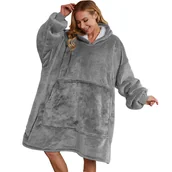 Bluzy damskie - BLUZA KOC TV OVERSIZE SZARA - miniaturka - grafika 1