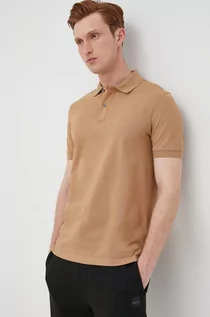 Koszulki męskie - Hugo Boss polo bawełniane kolor beżowy z aplikacją - - grafika 1