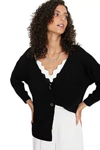 Trendyol Damski kardigan oversize basic z dekoltem w serek, Czarny, M - Swetry damskie - miniaturka - grafika 1