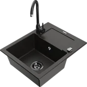 Zlewozmywaki z baterią - Mexen Enzo zlewozmywak granitowy 1-komorowy z ociekaczem i baterią kuchenną Telma, czarny/złoty - 6506-75-670200-70-B - miniaturka - grafika 1