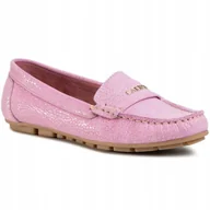 Mokasyny damskie - R����owe b��yszcz��ce mokasyny Carinii B4353_-O34 sk��ra modne r.40 - miniaturka - grafika 1