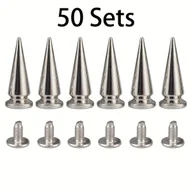 Rękodzieło - TEMU 50 zestawów 26 mm złote kolorowe metaliczne kolce i kolce 1" metalowe kulki stożkowe kolce śrubowe z tyłu duże punktowe kolce i kolce do odzieży - miniaturka - grafika 1