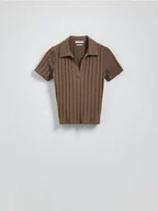 Bluzki damskie - Reserved - Bluzka polo - brązowy - miniaturka - grafika 1
