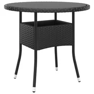 Stoły ogrodowe - Lumarko Stolik ogrodowy, Ø80x75 cm, szkło hartowane i rattan PE, czarny - miniaturka - grafika 1