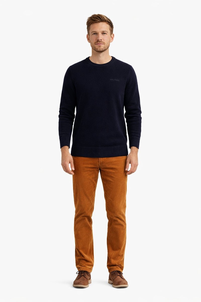 TOMMY HILFIGER GRANATOWY SWETER MĘSKI Z BAWEŁNY Z OKRĄGŁYM DEKOLTEM L I3A