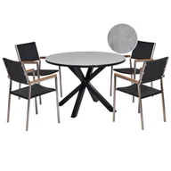 Meble ogrodowe - BELIANI Zestaw ogrodowy szaro-czarny stół okrągły aluminium blat ze szkła ceramicznego i 4 krzesła z technorattanu z ramą ze stali nierdzewnej meble ogrodowe nowoczesny - miniaturka - grafika 1