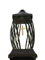 Lampiony i znicze - Znicz szklany kapliczka wstęga z złotym krzyżem - miniaturka - grafika 1