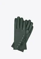 Rękawiczki - Damskie rękawiczki skórzane z dekoracyjnymi akcentami ciemnozielone - miniaturka - grafika 1
