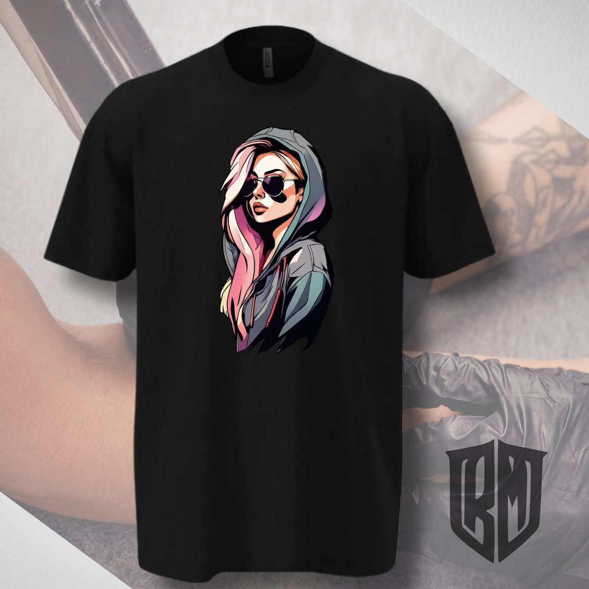 T-Shirt Koszulka OVERSIZE z nadrukiem czarna rozmiar M nadruk tatuaż kobieta graficzna