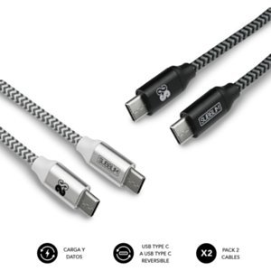 SUBBLIM Zestaw 2 kabli USB typu C - USB A, szybkie ładowanie 3.0A, kabel w podwójnym oplocie nylonowym, 1 metr, synchronizacja danych, taśma organiz..