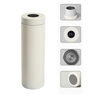 Kubki termiczne - KUBEK TERMICZNY TERMOS NA KAWĘ HERBATĘ Z WYŚWIETLACZEM LED 580ml beżowy - miniaturka - grafika 1