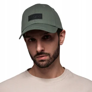 Męska czapka bejsbolówka z daszkiem i naszywką khaki Ombre OM-ACCS-0104 V6 - Czapki i chusty sportowe męskie - miniaturka - grafika 1