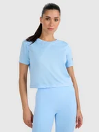 Koszulki sportowe damskie - 4F Koszulka treningowa crop-top szybkoschnąca damska - niebieska L - miniaturka - grafika 1