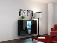 Meblościanki - Cama Meble Komoda VIGO 90/120/38 czarny/czarny połysk - miniaturka - grafika 1