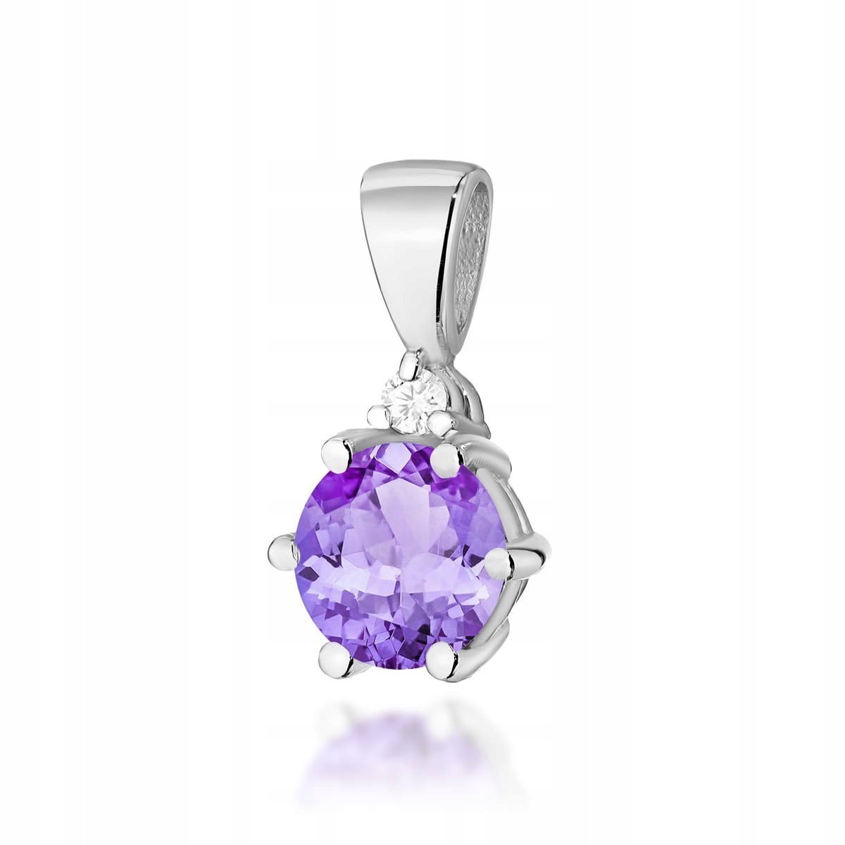 Przywieszka białe złoto 585 okrągły ametyst diamenty elegancka 0.4g prezent