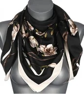 Apaszki i szaliki damskie - Chusta damska apaszka satynowa KWIATY MDB-60B czarna - miniaturka - grafika 1