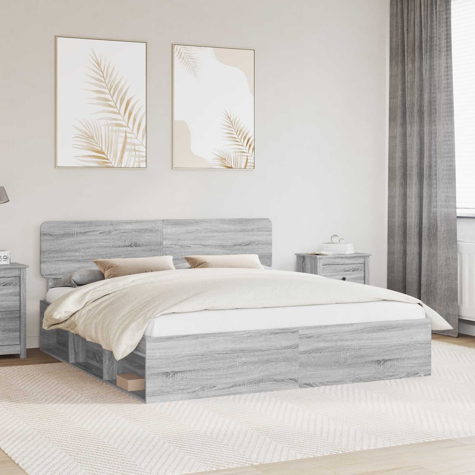 vidaXL Ramka łóżka Szary Sonoma 200 x 200 cm Lekkie drewno sosnowe