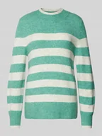 Swetry damskie - Sweter z dzianiny o kroju regular fit z półgolfem i wzorem w paski - miniaturka - grafika 1