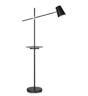 Markslojd Stojąca LAMPA podłogowa LINEAR 107307 metalowa OPRAWA z półką do salonu czarna 107307 - Lampy stojące - miniaturka - grafika 1