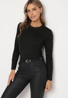 Bluzki damskie - Czarna Wiskozowa Bluzka o Prostym Kroju z Długim Rękawem Lealiea - miniaturka - grafika 1