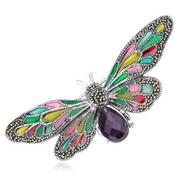 Broszki - Srebrna broszka z motylem przepiękny duzy kolorowy motyl z markazytami prezent Staviori - miniaturka - grafika 1