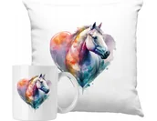 Gadżety dla niej i dla niego - ZESTAW PODUSZKA + KUBEK Kolorowy Koń Sztuka Pomysł na Prezent +IMIĘ #2 - miniaturka - grafika 1
