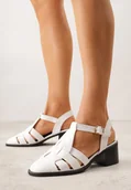Sandały damskie - Białe Sandały na Stożku Ozdobione Geometryczną Cholewką Peripe - Renee - miniaturka - grafika 1