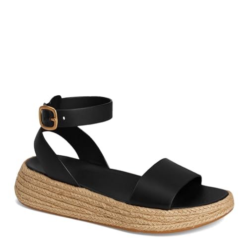 Fitflop Damskie sandały F-Mode Espadryle skórzane płaskie A/pasek, czarne, 3 UK, Czarny, 36 EU