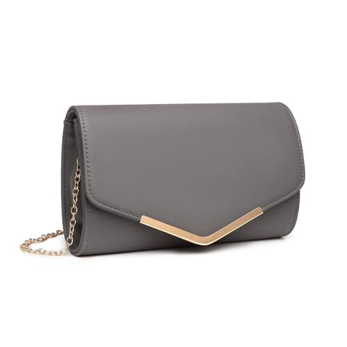 Miss Lulu Clutch damska torebka wieczorowa, torba na ramię, na imprezę, wesele, imprezę, czas wolny, mała torba na ramię, szary