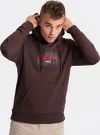 Bluzy męskie - Ombre Clothing Męska bluza z kapturem Galgaliel ciemny brąz L - miniaturka - grafika 1