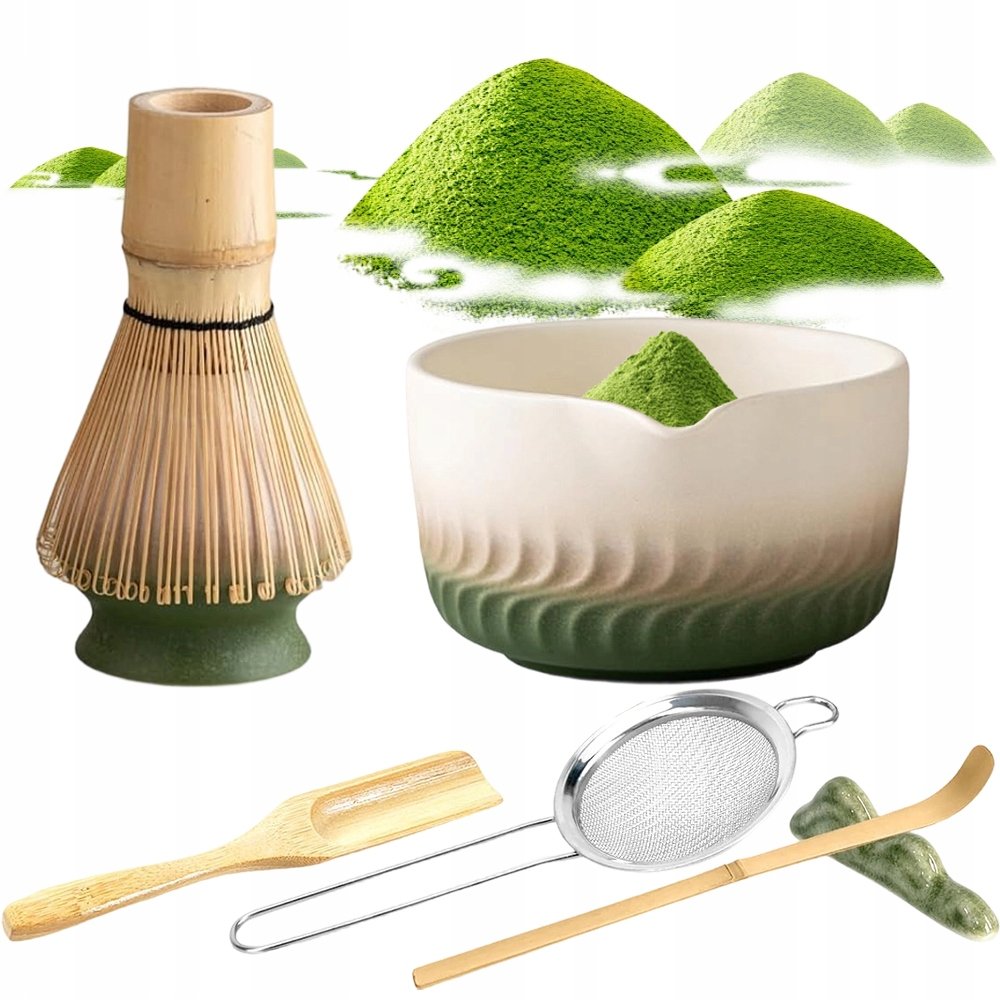 Japoński zestaw prezentowy Matcha 7 elementów z czarką i miotełką